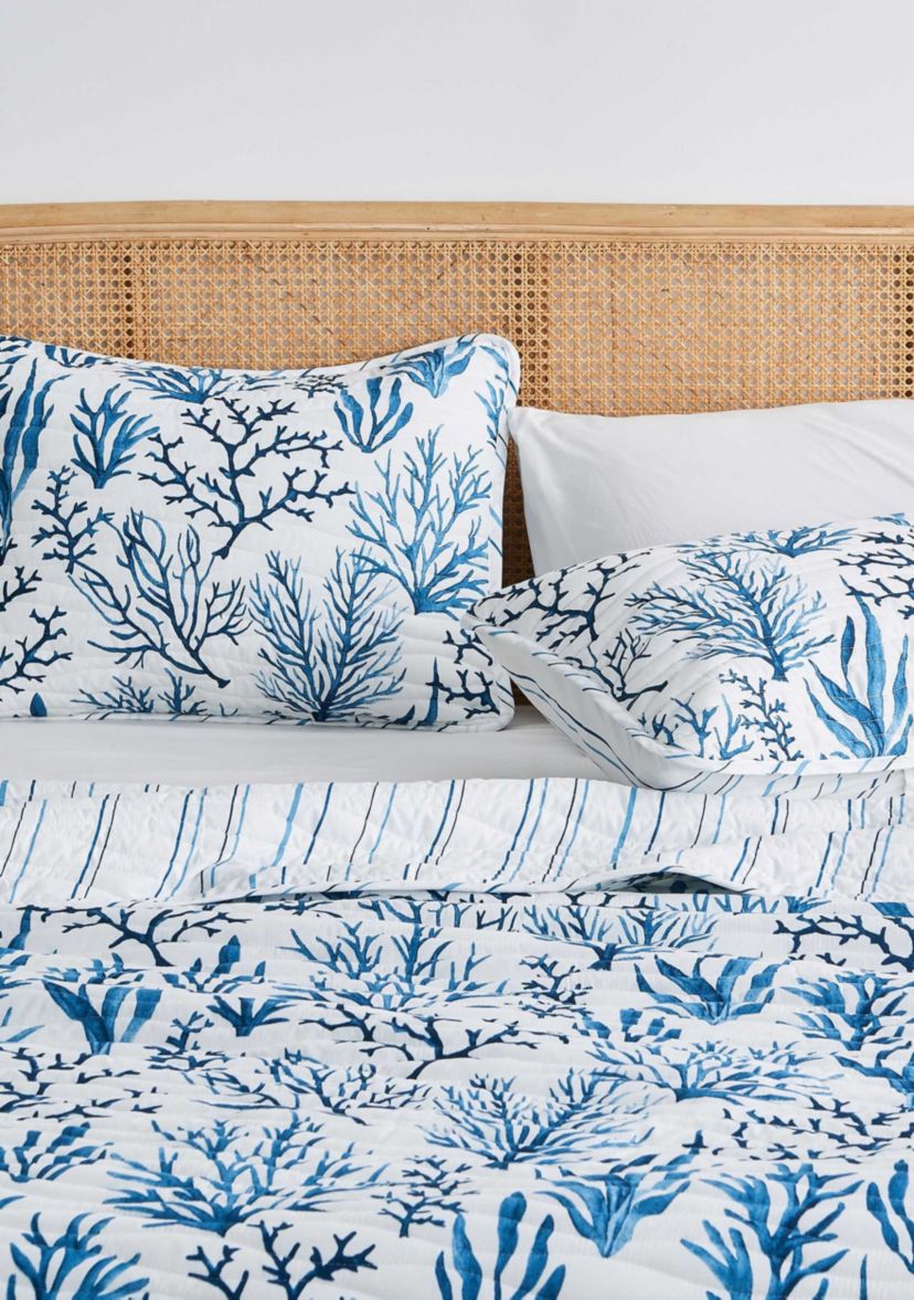 Navy Coral Coastal Quilt Set