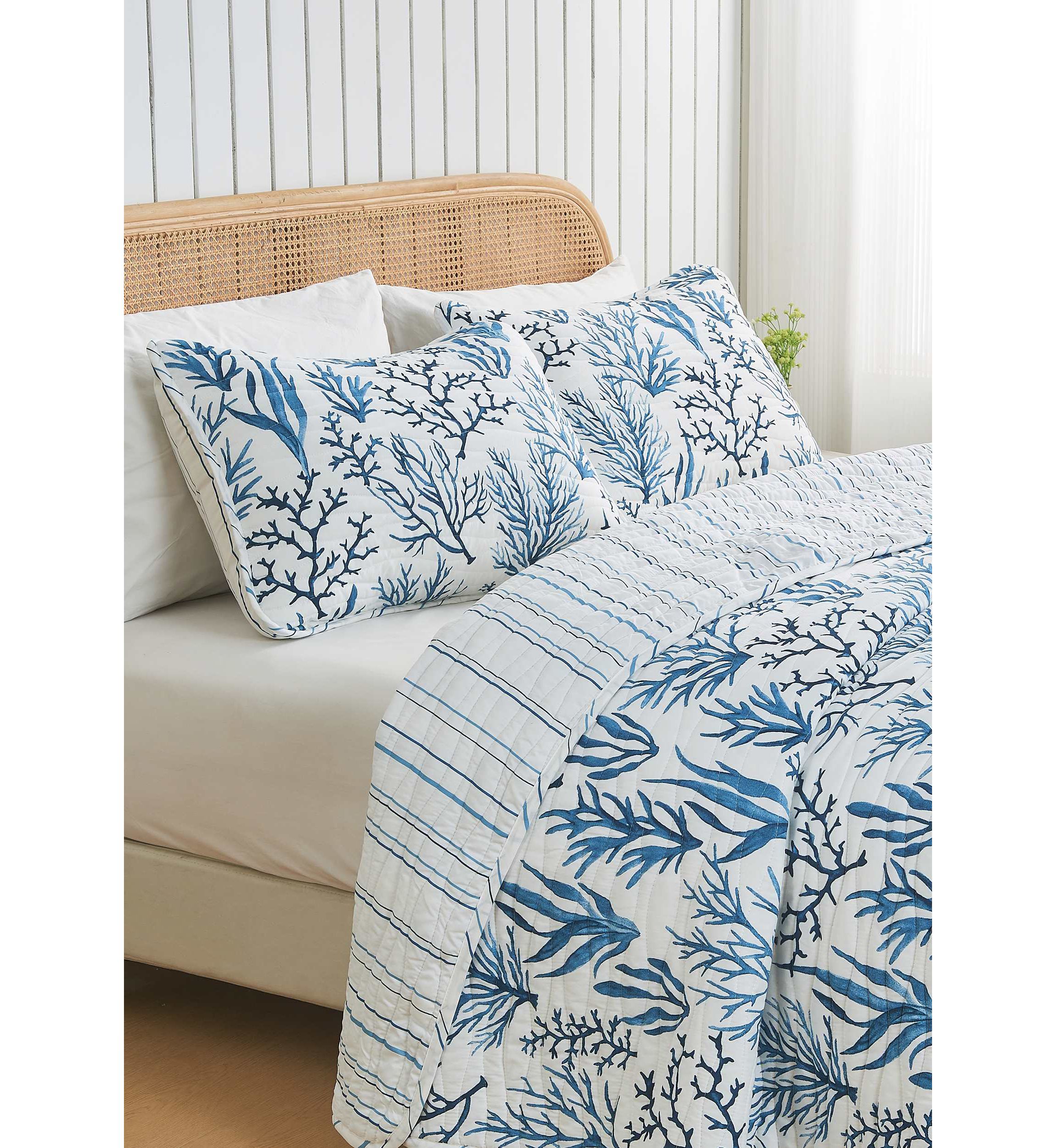 Navy Coral Coastal Quilt Set