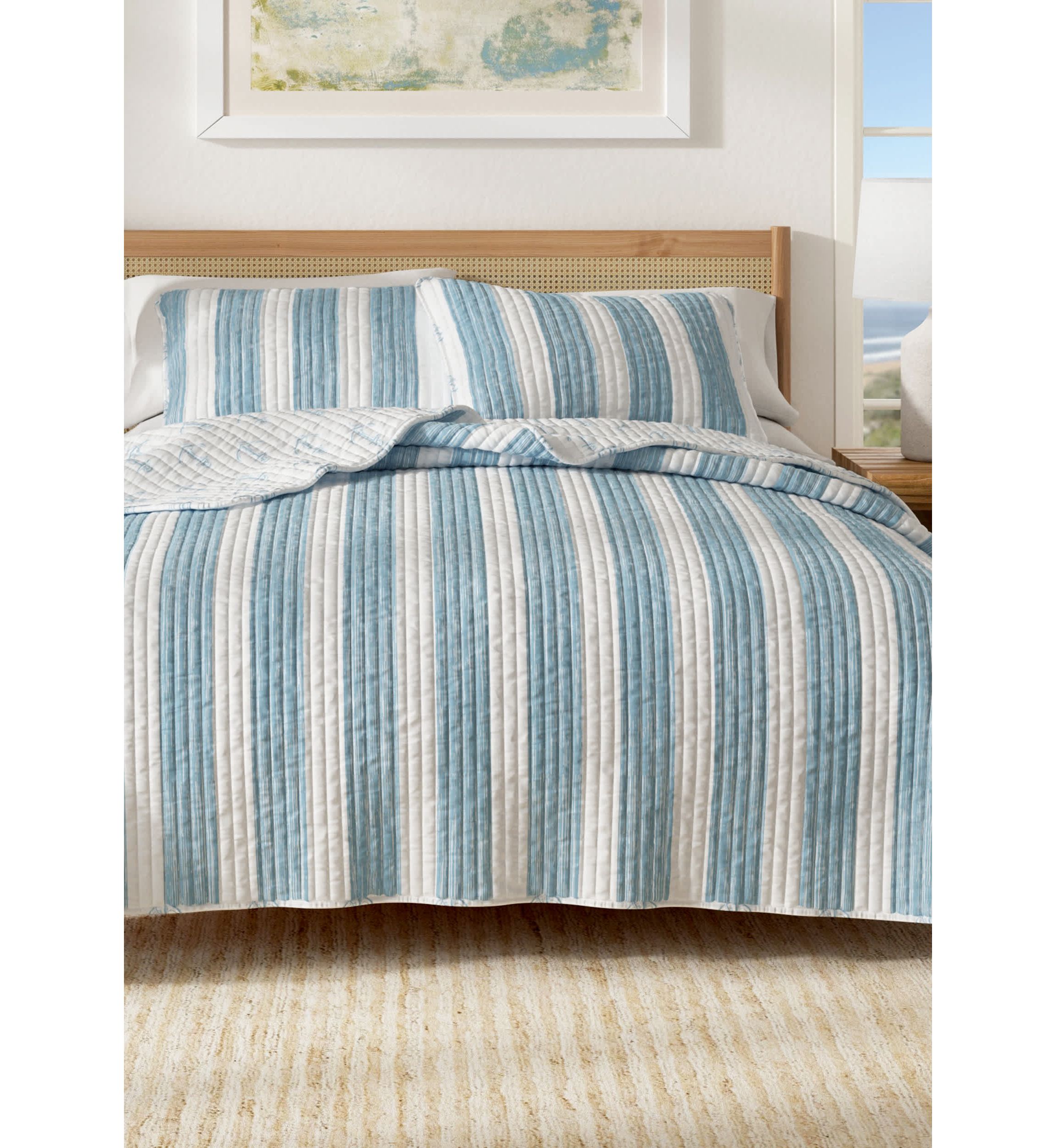 Blue Striped Coastal Quilt Set