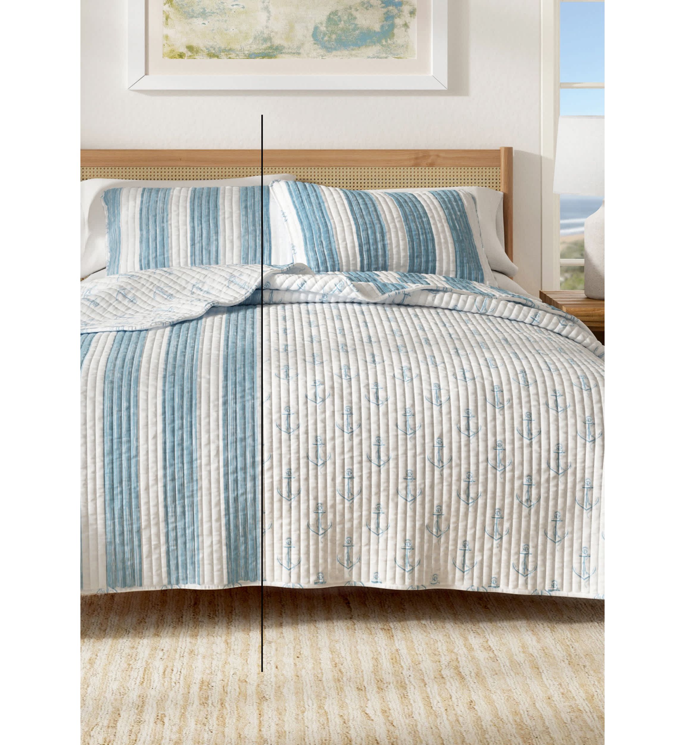 Blue Striped Coastal Quilt Set