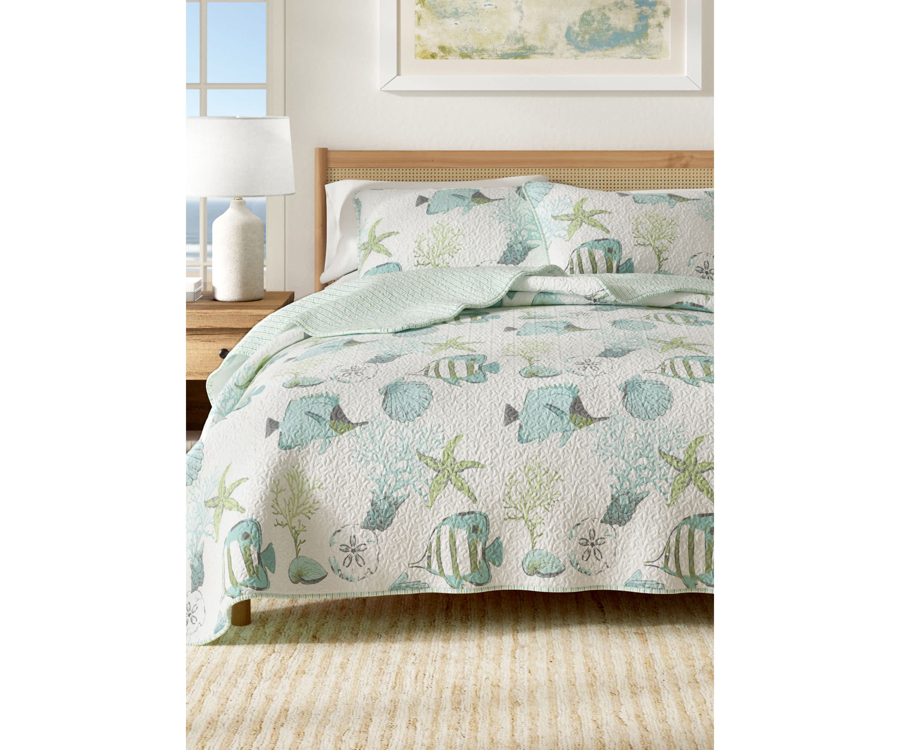 Blue Fish & Coral Coastal Quilt Set