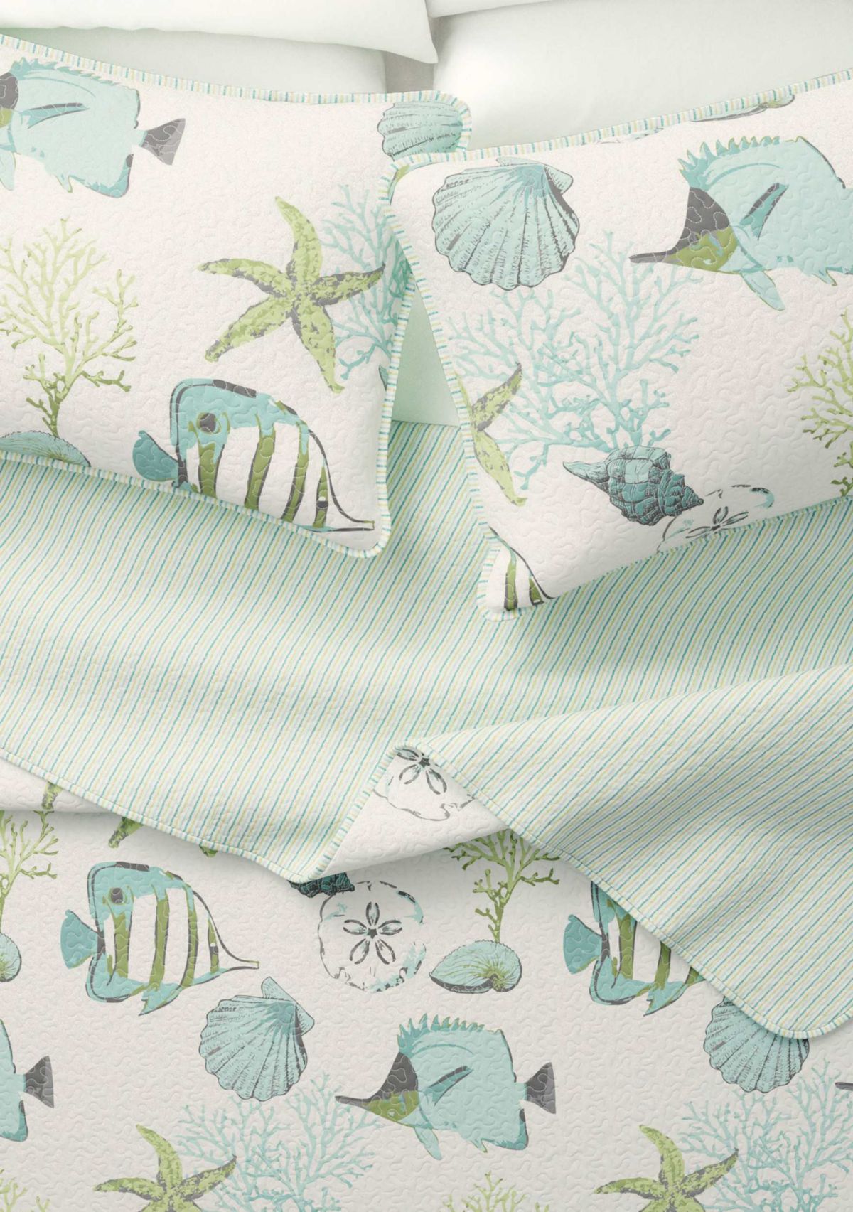 Blue Fish & Coral Coastal Quilt Set
