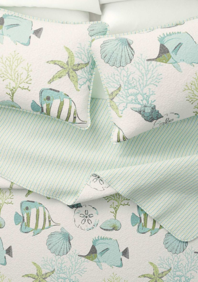 Blue Fish & Coral Coastal Quilt Set