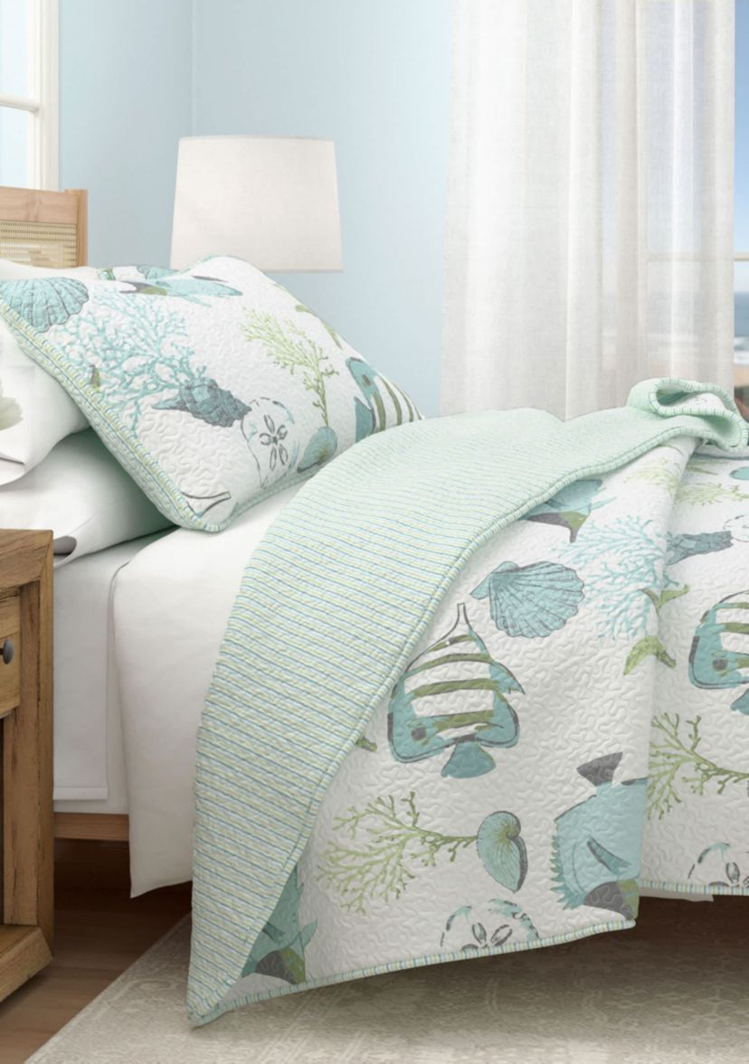 Blue Fish & Coral Coastal Quilt Set