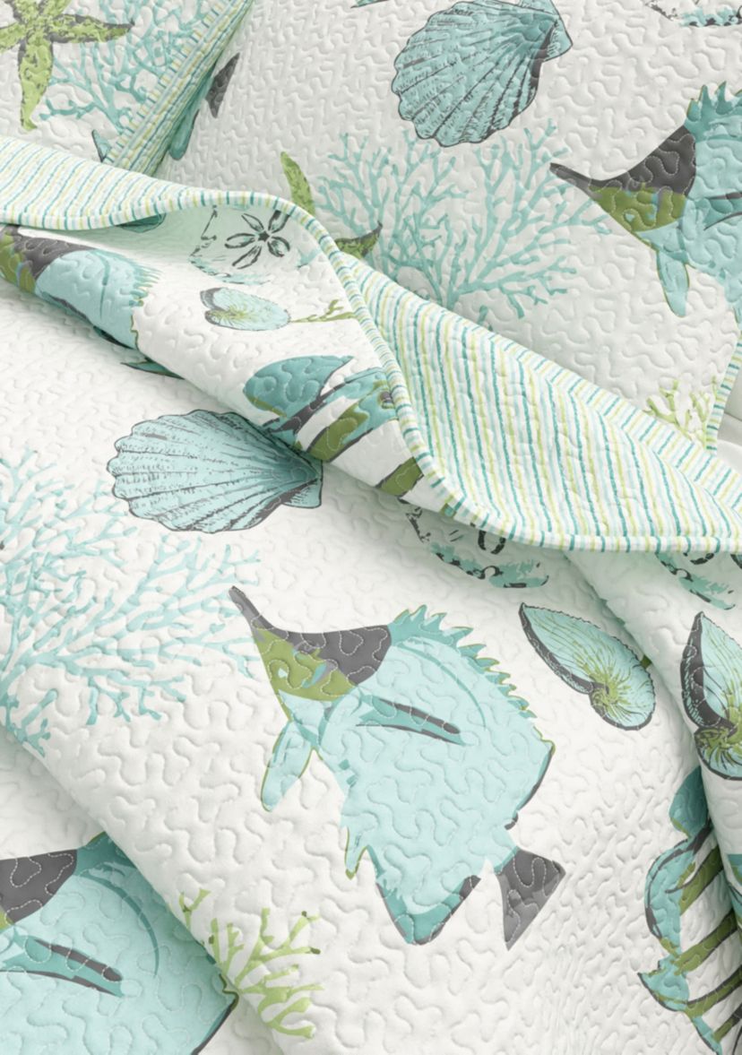 Blue Fish & Coral Coastal Quilt Set