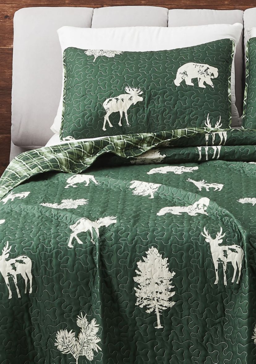 Lodge Forest Green Quilt Set