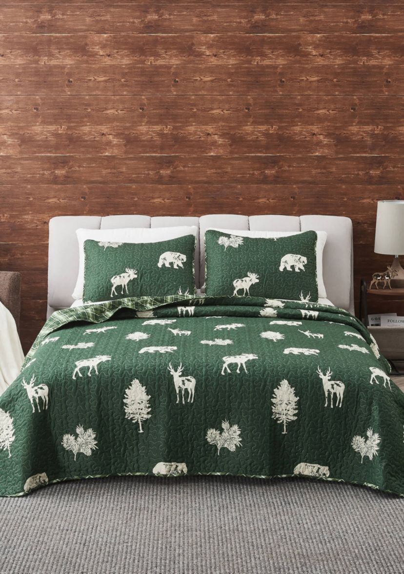 Lodge Forest Green Quilt Set