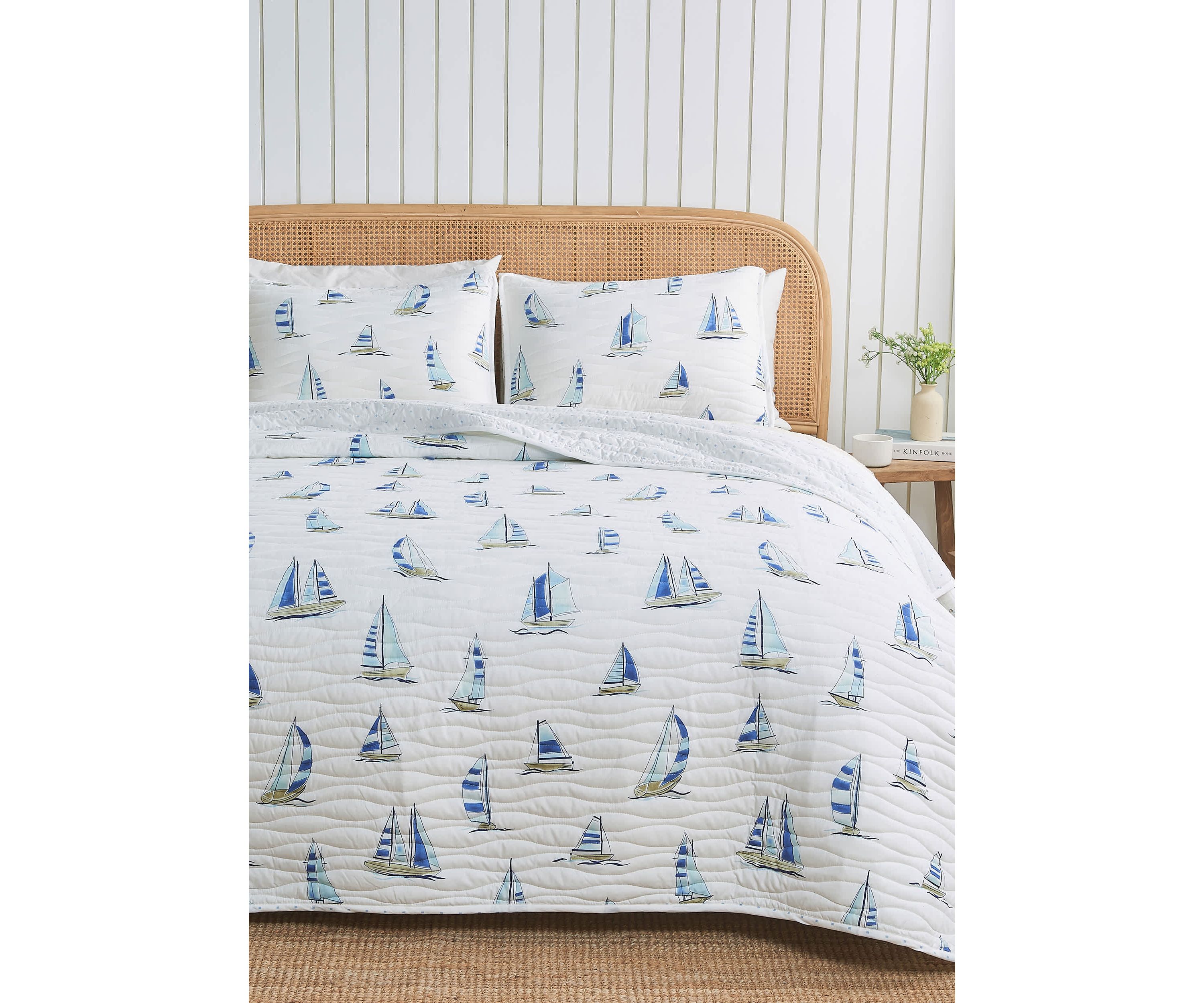 Navy Sailboat Nautical Quilt Set