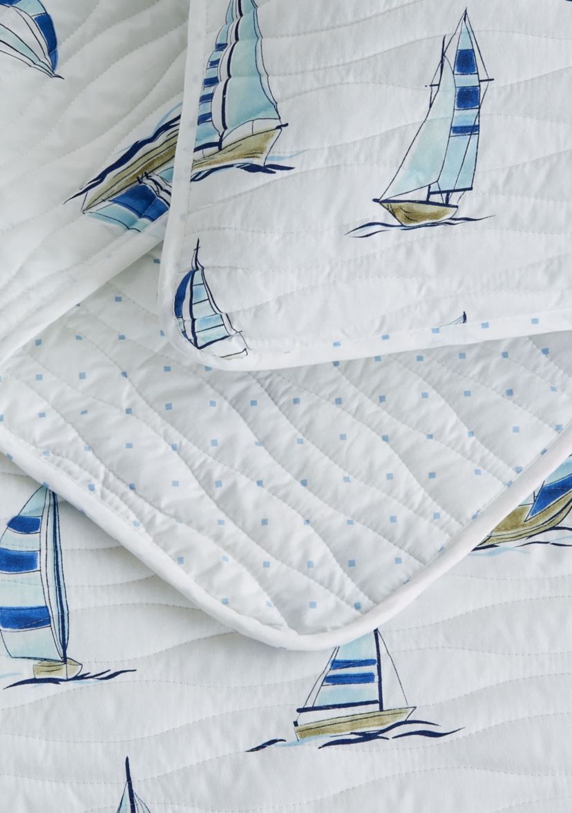 Navy Sailboat Nautical Quilt Set