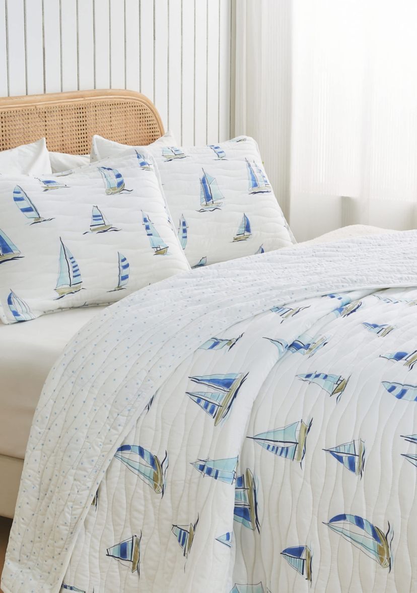 Navy Sailboat Nautical Quilt Set