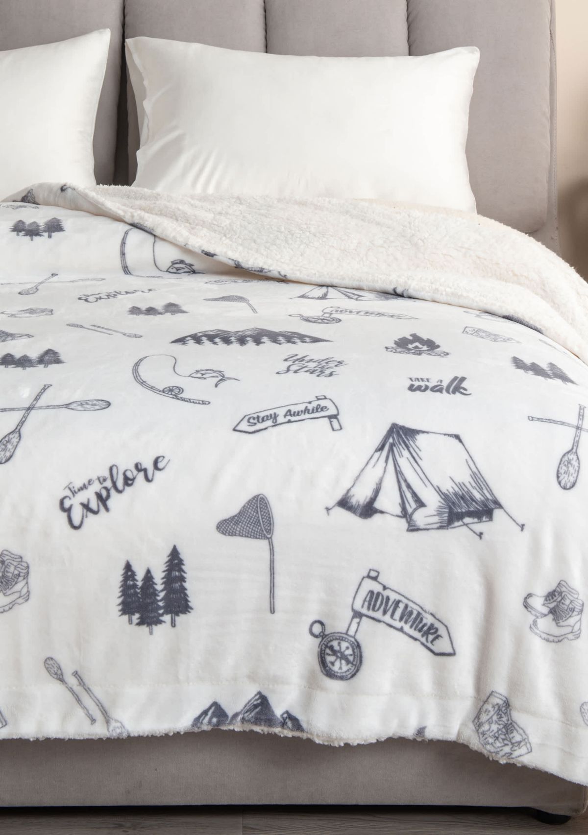 Velvet Plush Reversible Sherpa Lodge Printed Throw Blanket