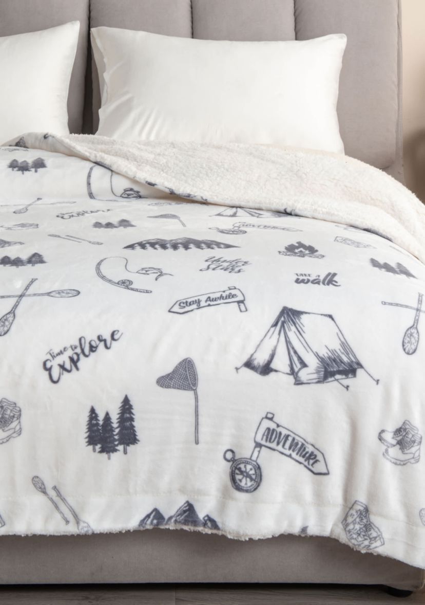 Velvet Plush Reversible Sherpa Lodge Printed Throw Blanket
