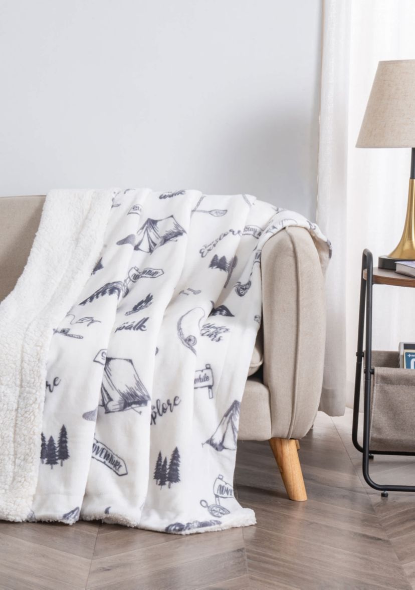 Velvet Plush Reversible Sherpa Lodge Printed Throw Blanket