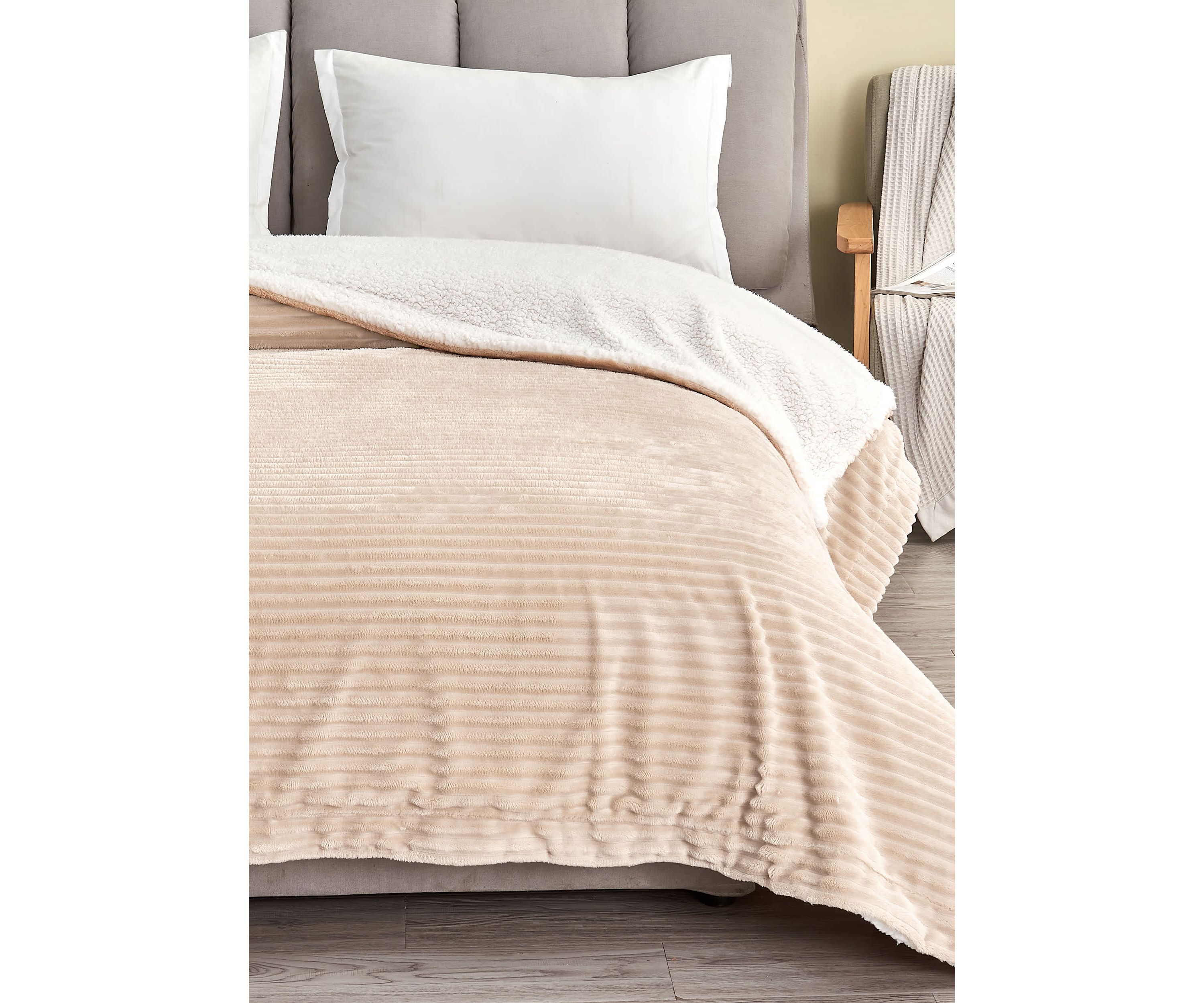 Velvet Plush Fleece Sherpa Ribbed Throw Blanket