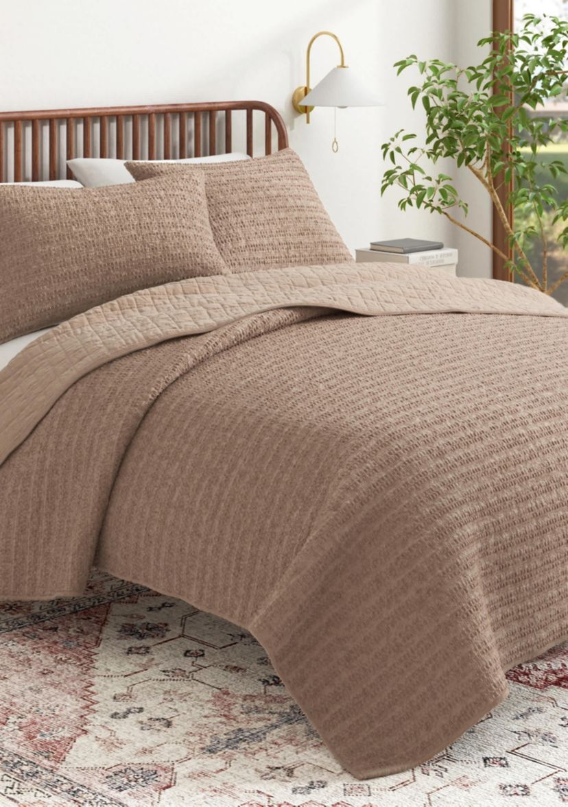 100% Cotton Honeycomb Waffle Garment Washed Quilt Set