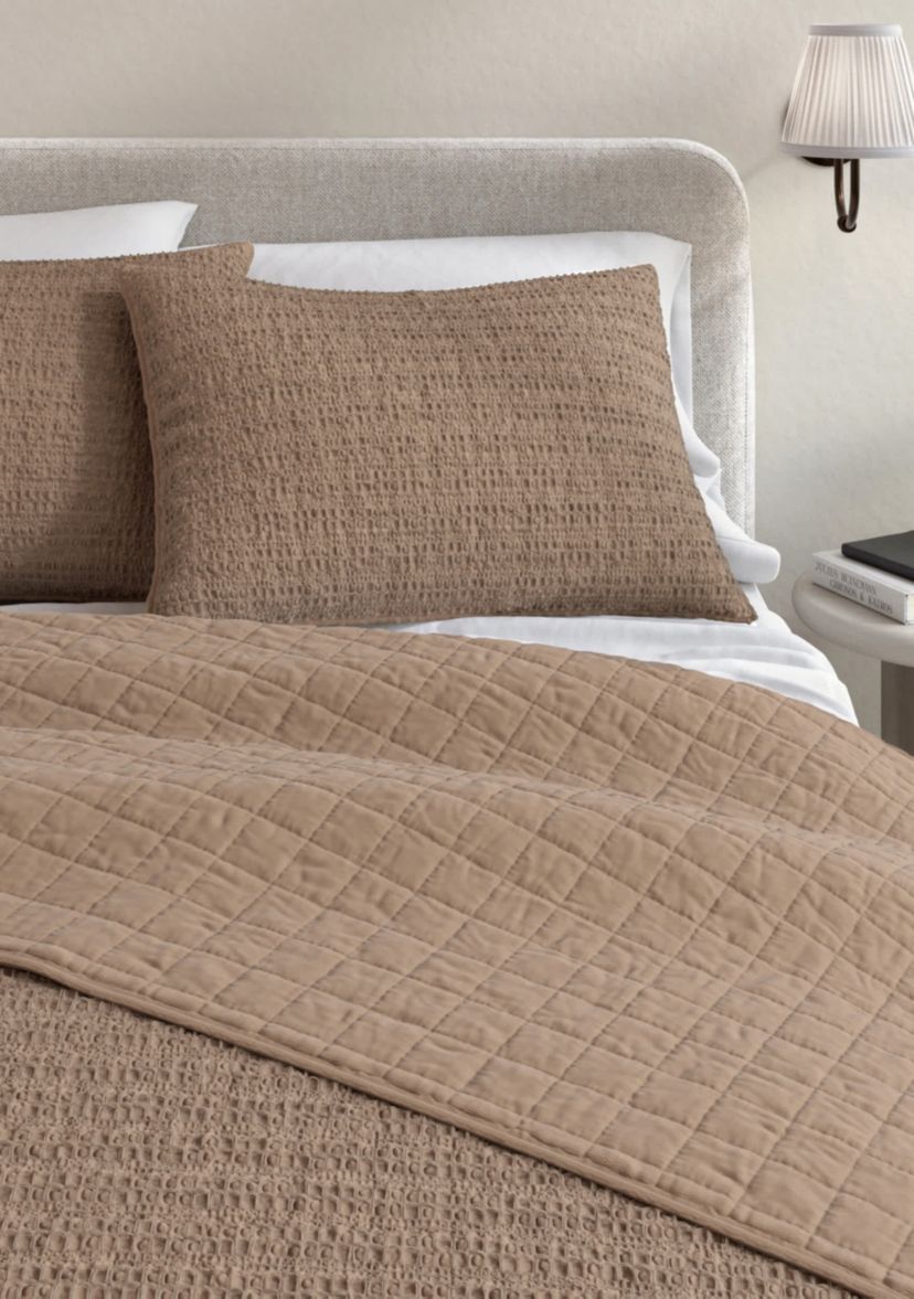 100% Cotton Honeycomb Waffle Garment Washed Quilt Set