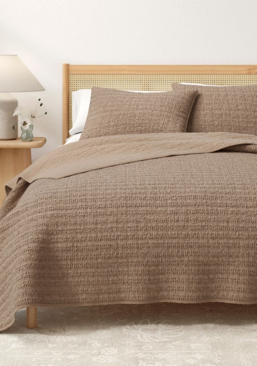 100% Cotton Honeycomb Waffle Garment Washed Quilt Set