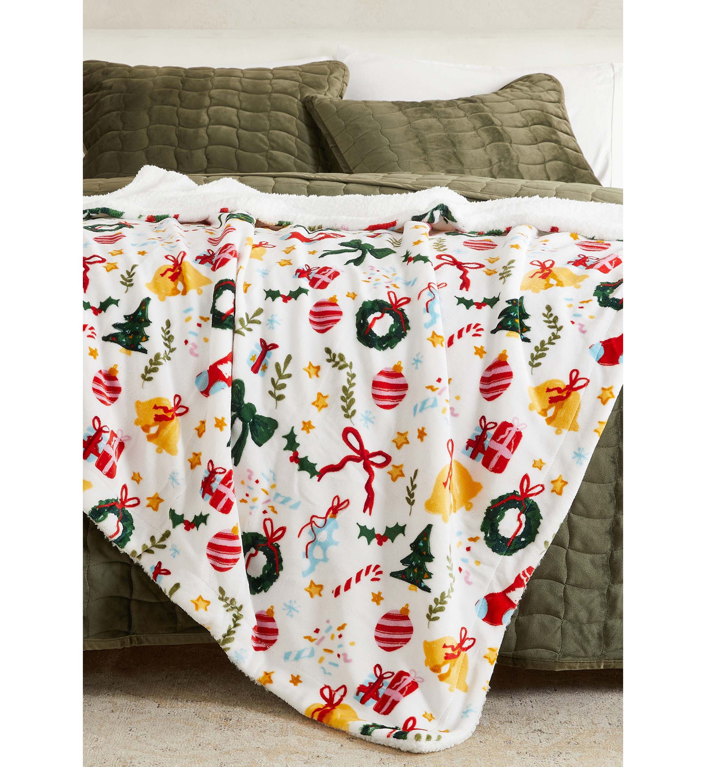 Velvet Plush Fleece Reversible Sherpa Christmas Throw