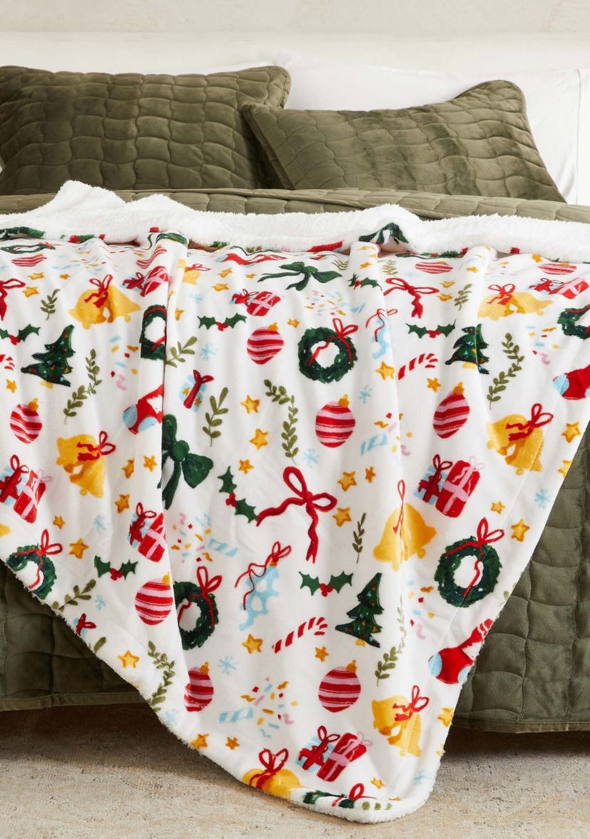 Velvet Plush Fleece Reversible Sherpa Christmas Throw