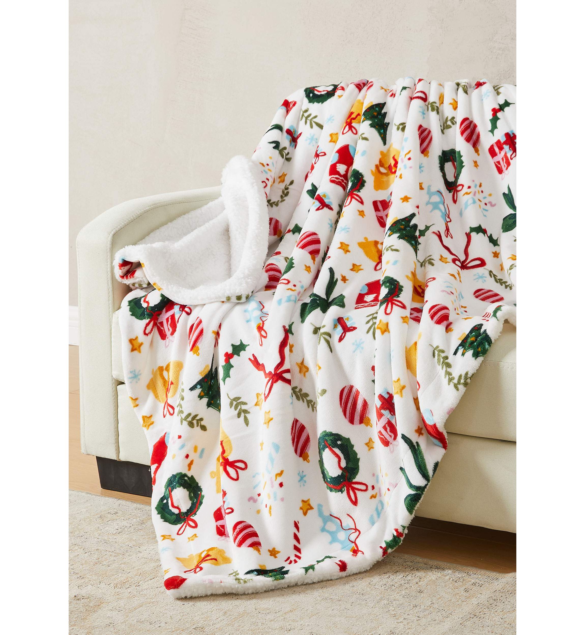 Velvet Plush Fleece Reversible Sherpa Christmas Throw