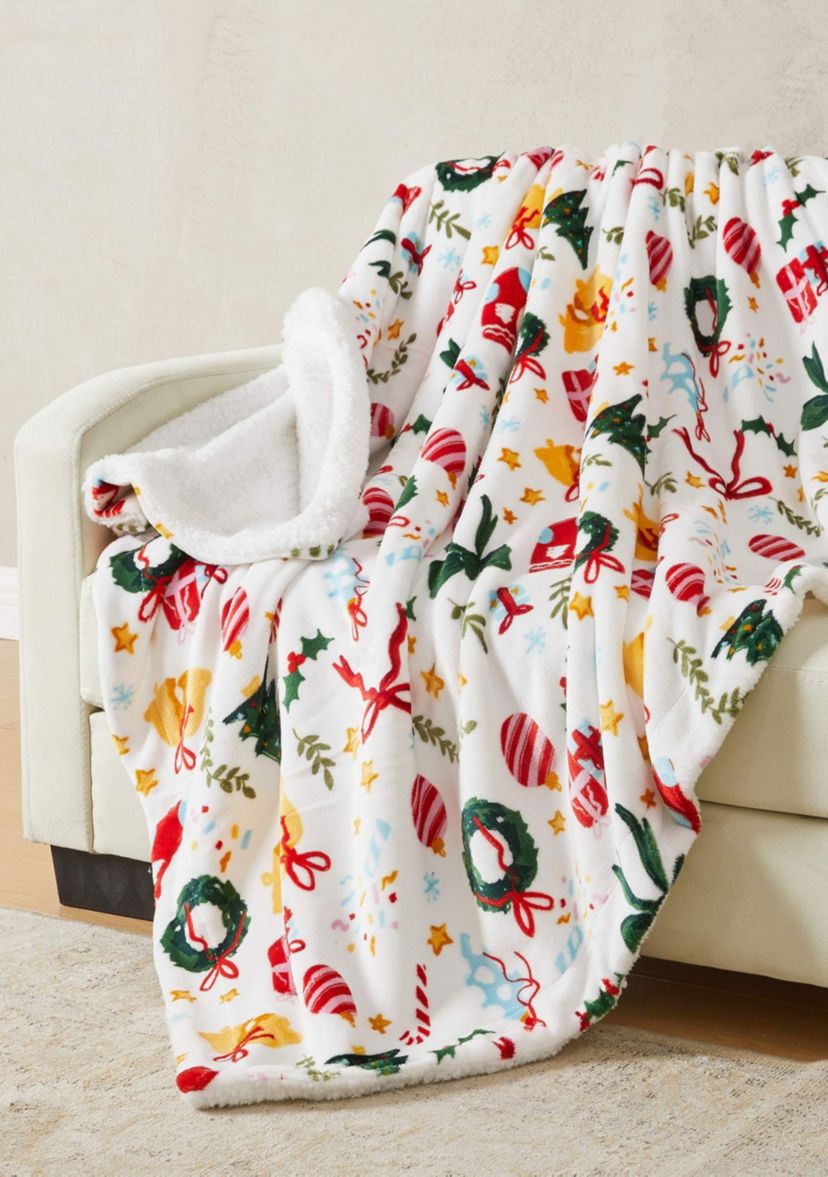 Velvet Plush Fleece Reversible Sherpa Christmas Throw
