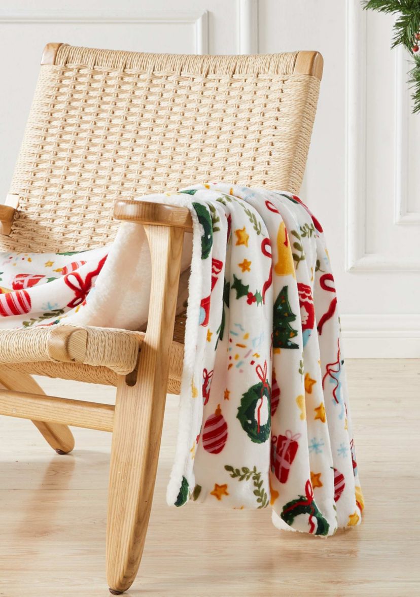 Velvet Plush Fleece Reversible Sherpa Christmas Throw