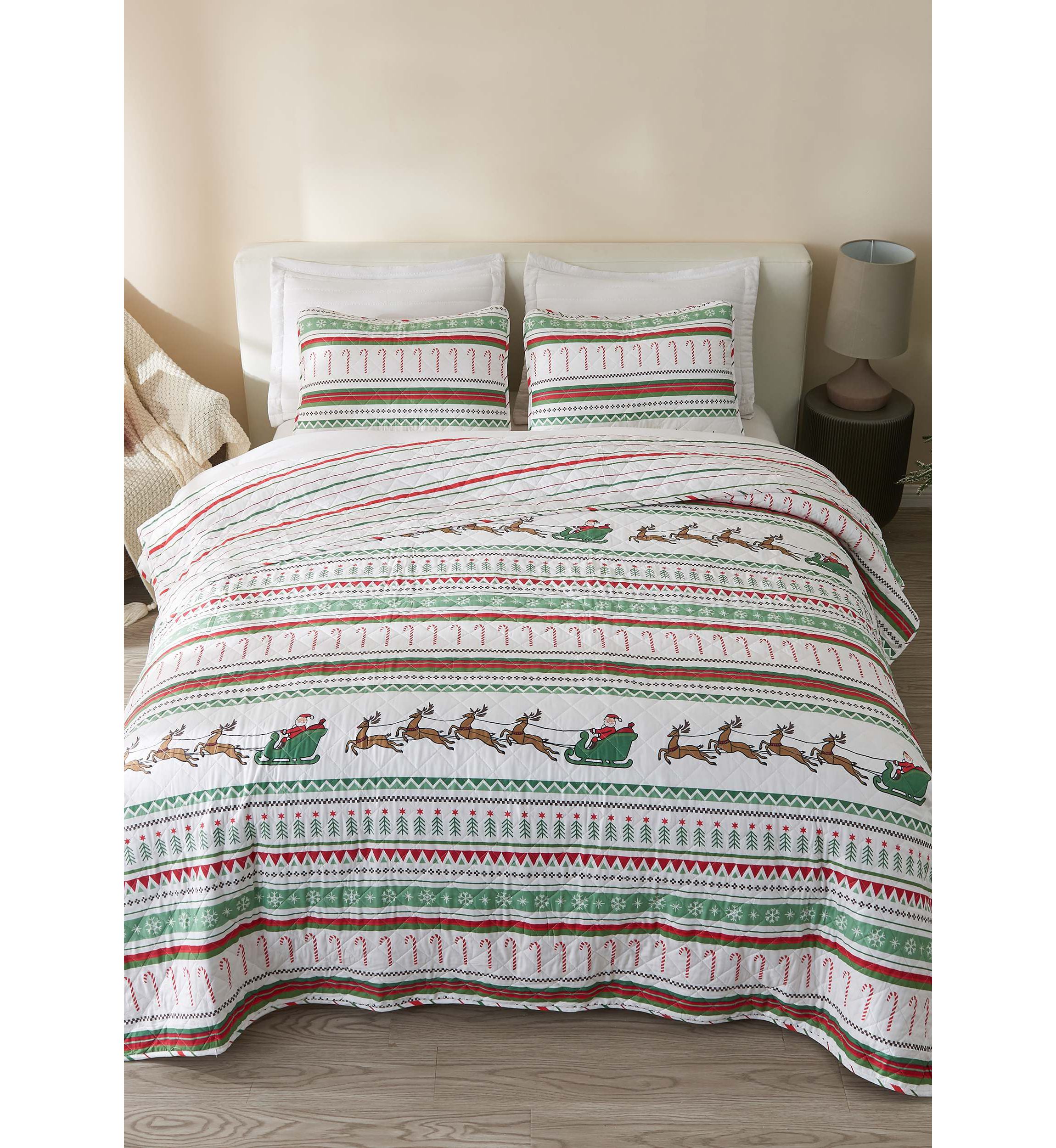 Holiday Striped Microfiber Quilt Set With Shams