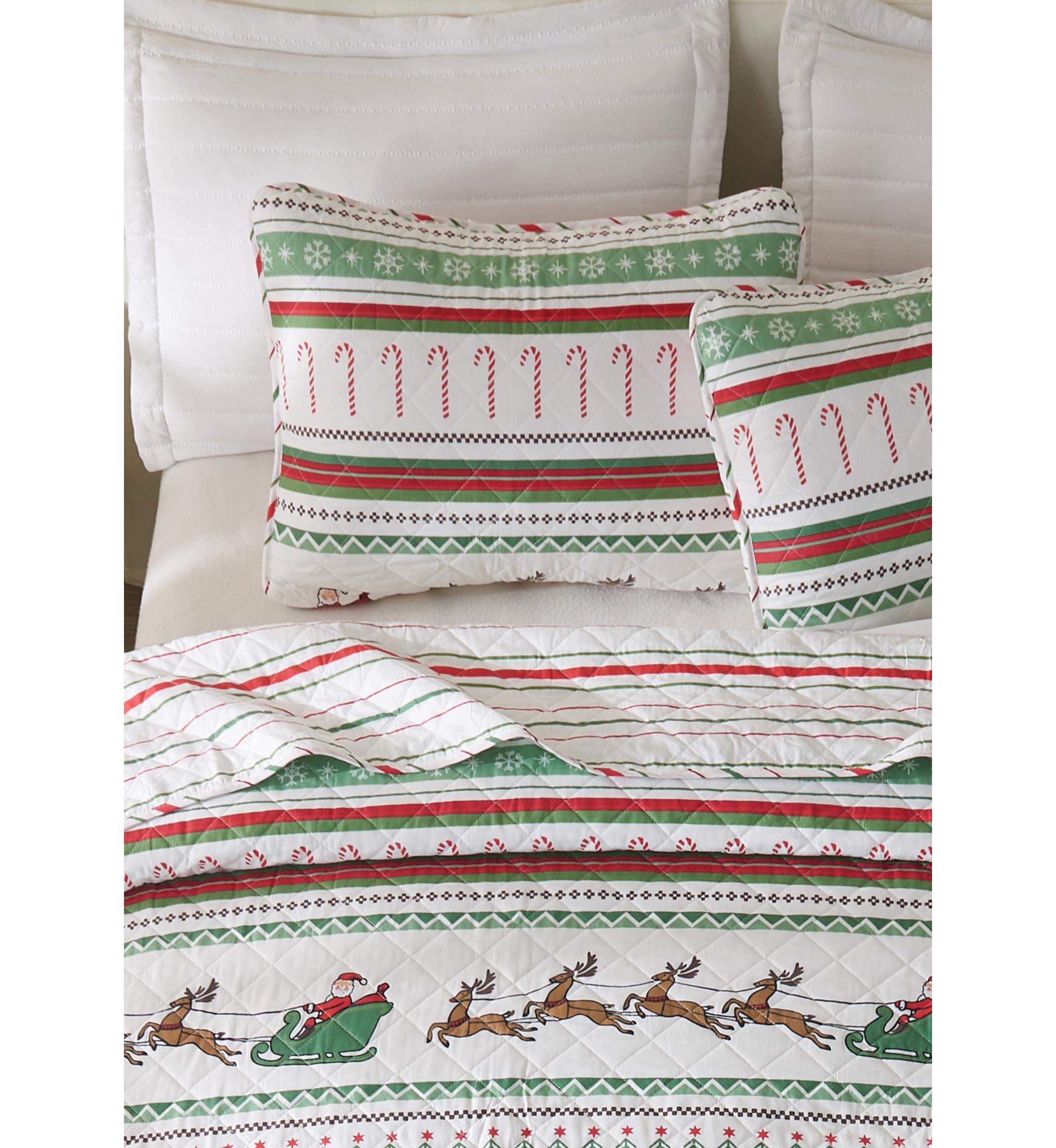 Holiday Striped Microfiber Quilt Set With Shams