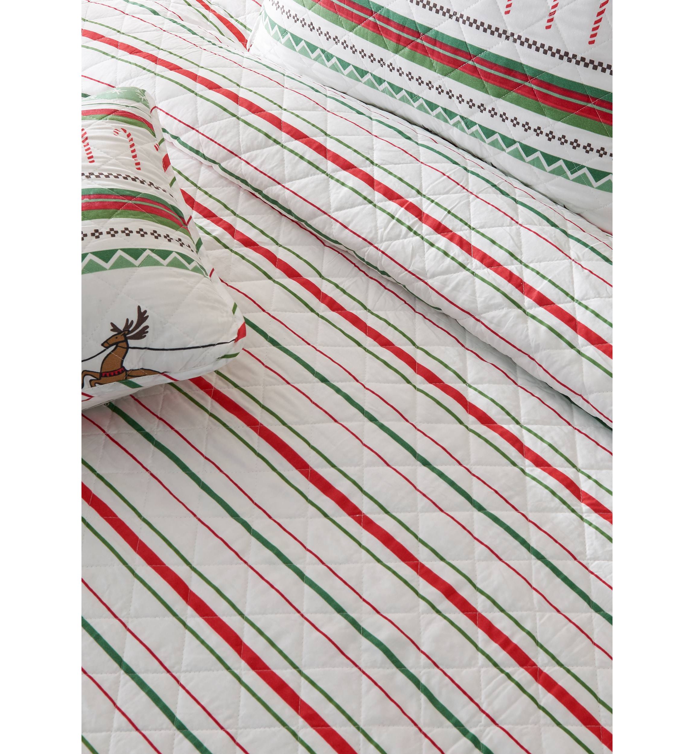 Holiday Striped Microfiber Quilt Set With Shams