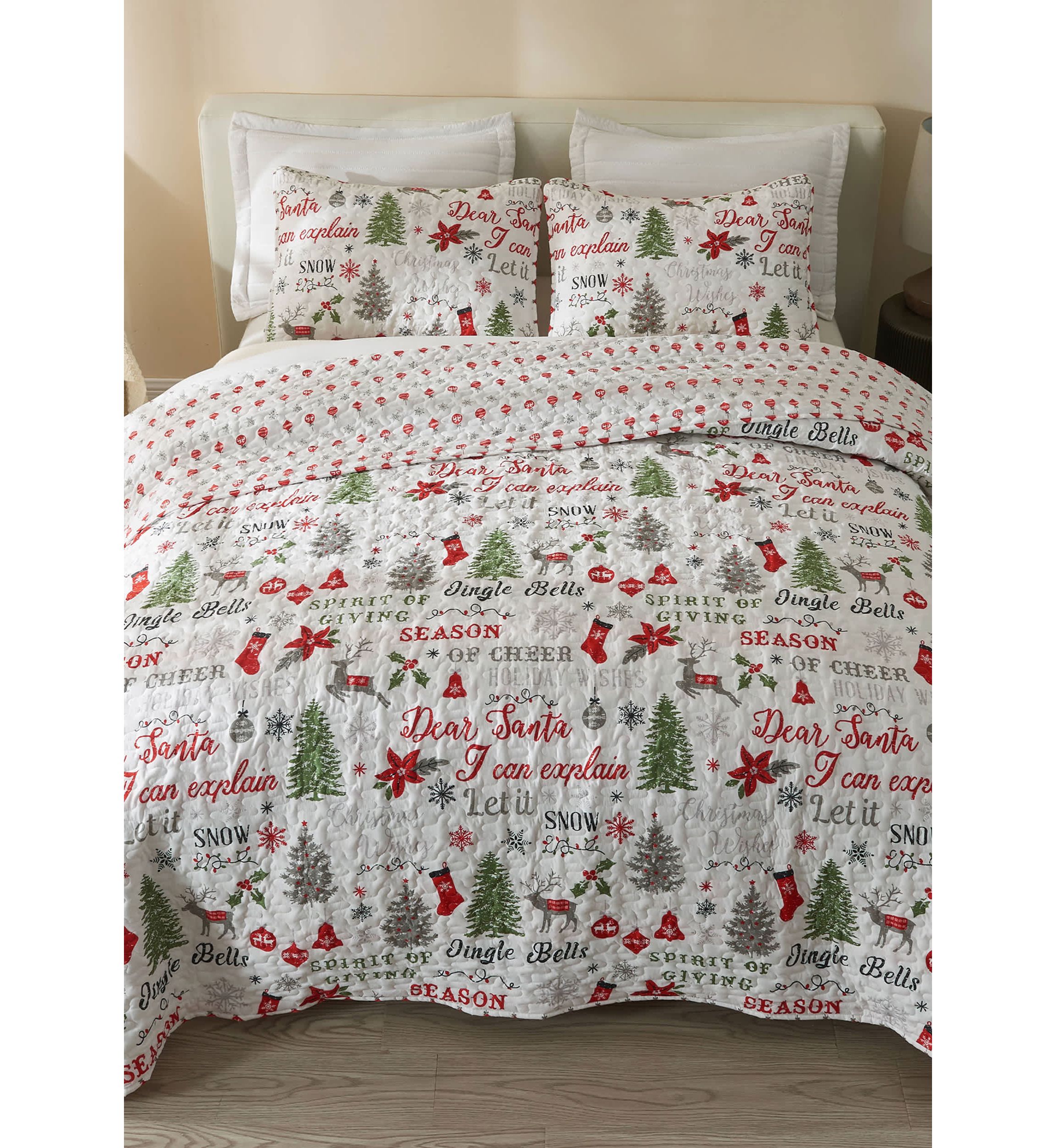 Holiday Printed Microfiber Quilt Set With Shams