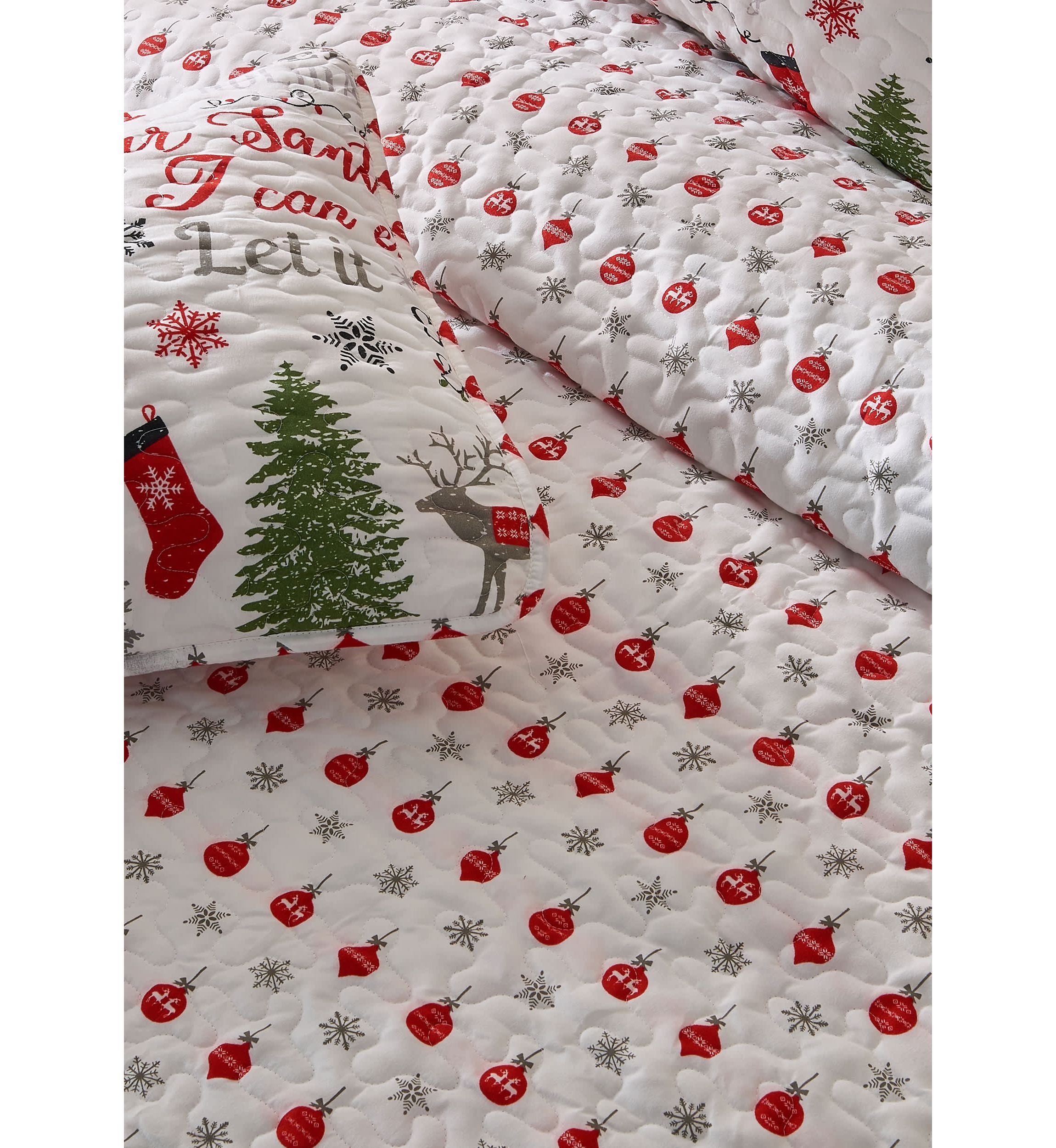 Holiday Printed Microfiber Quilt Set With Shams
