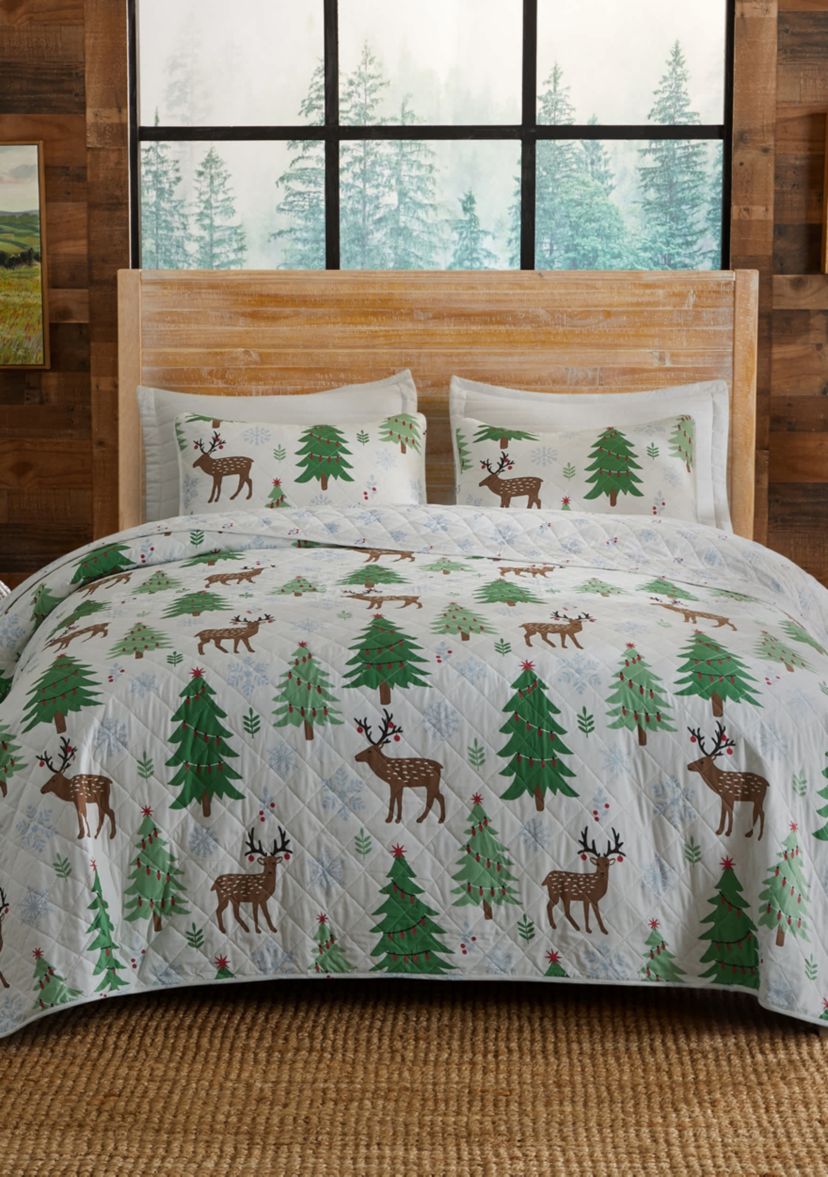 Christmas Trees Microfiber Quilt Set With Shams