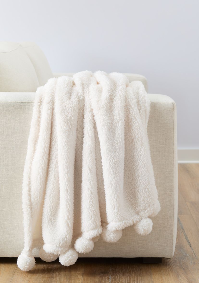 Sherpa Pom Throw Blanket