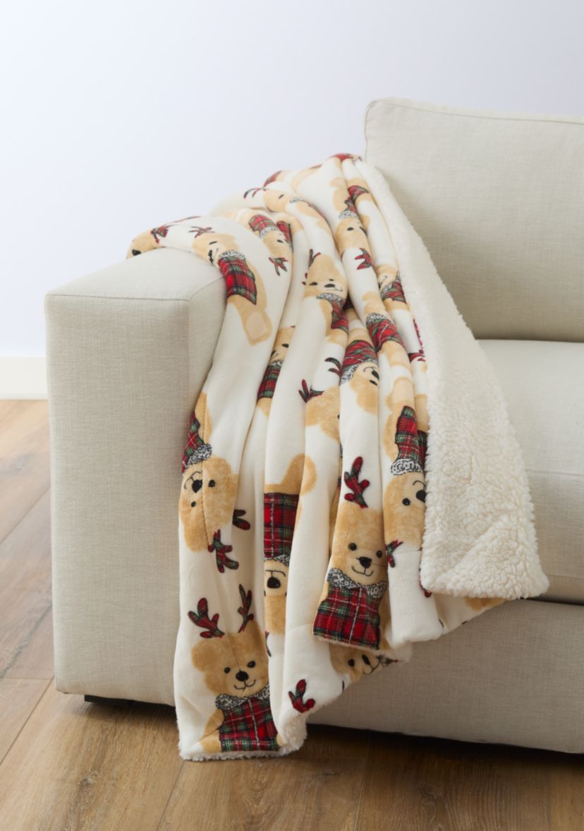 Tossed Belkie Bear Printed Sherpa Throw Blanket