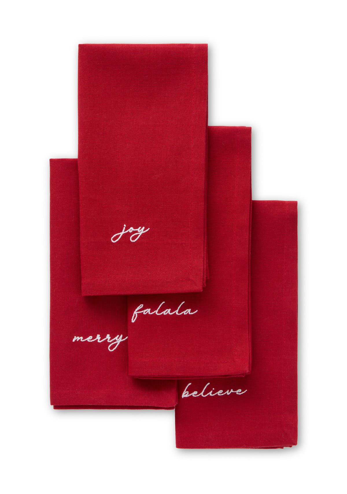 "Joy" Embroidered Red Napkins Set of 4