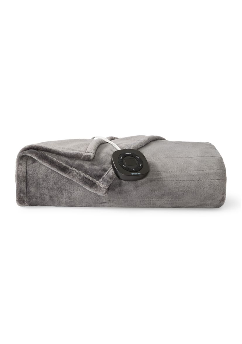 Solid Flannel Plush Heated Throw Blanket