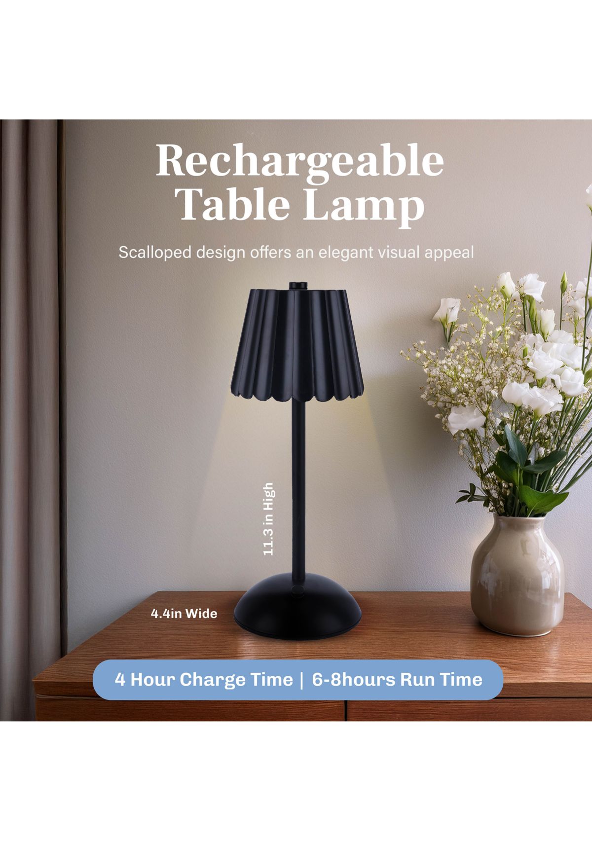 Rechargeable Scalloped Plastic Table Lamp