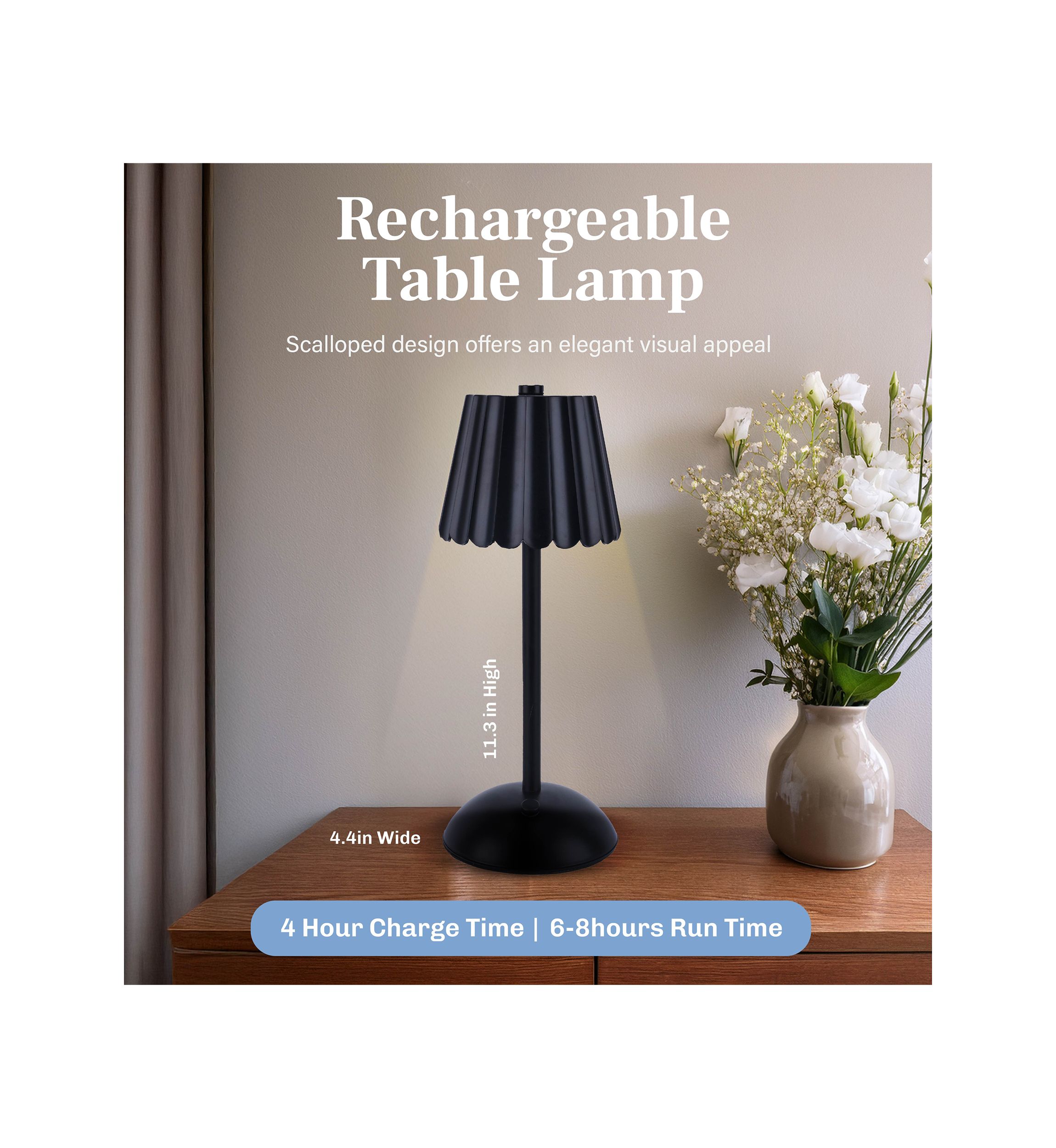 Rechargeable Scalloped Plastic Table Lamp