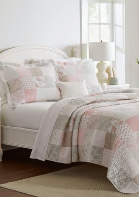 Laura Ashley Celina Patchwork 3-Piece Floral Cotton Quilt Set, Pink, King