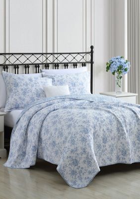 Laura Ashley Walled Garden Cotton Quilt Set, Blue, King