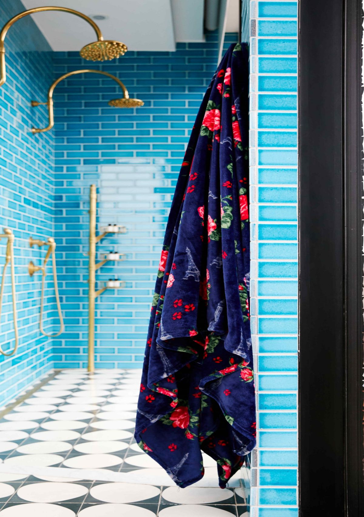 French Floral Navy Blue Plush Blanket