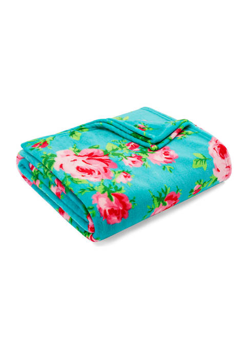 Betsey Johnson Bouquet Day Turquoise Plush Blanket