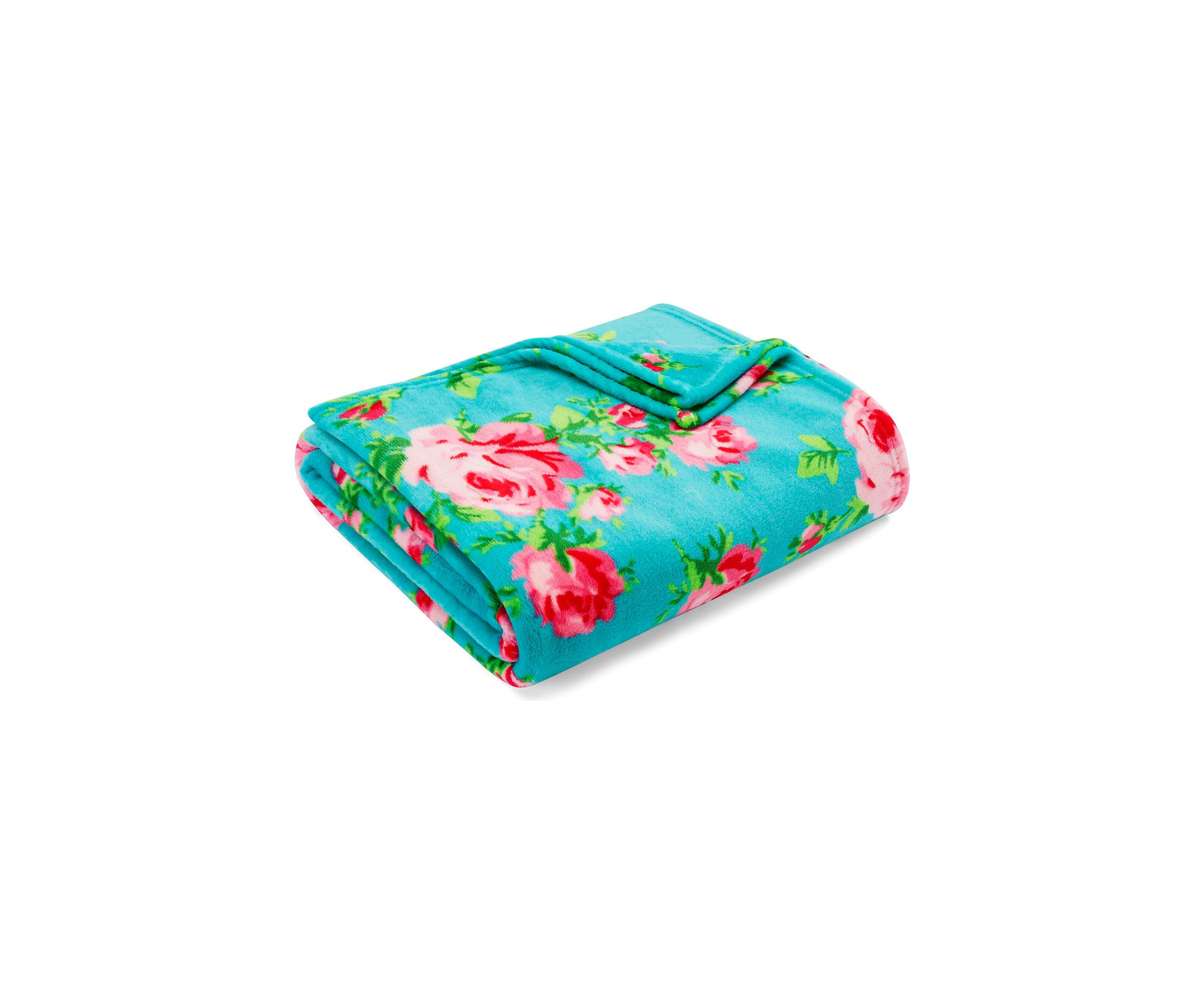 Bouquet Day Turquoise Plush Blanket