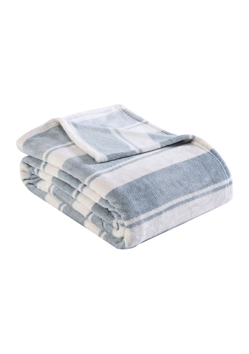 Stones Throw Stripe Gray Plush Blanket