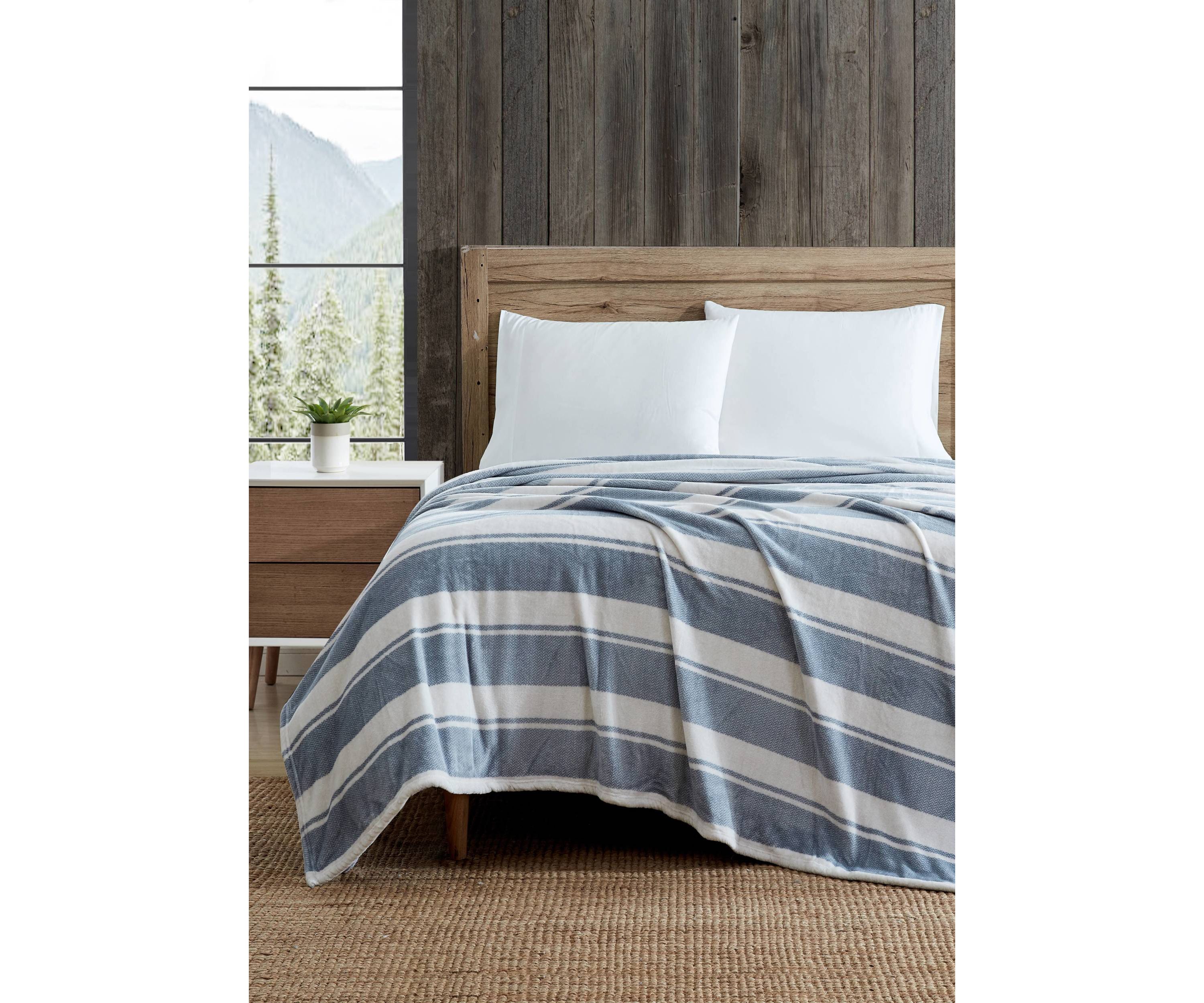 Stones Throw Stripe Gray Plush Blanket