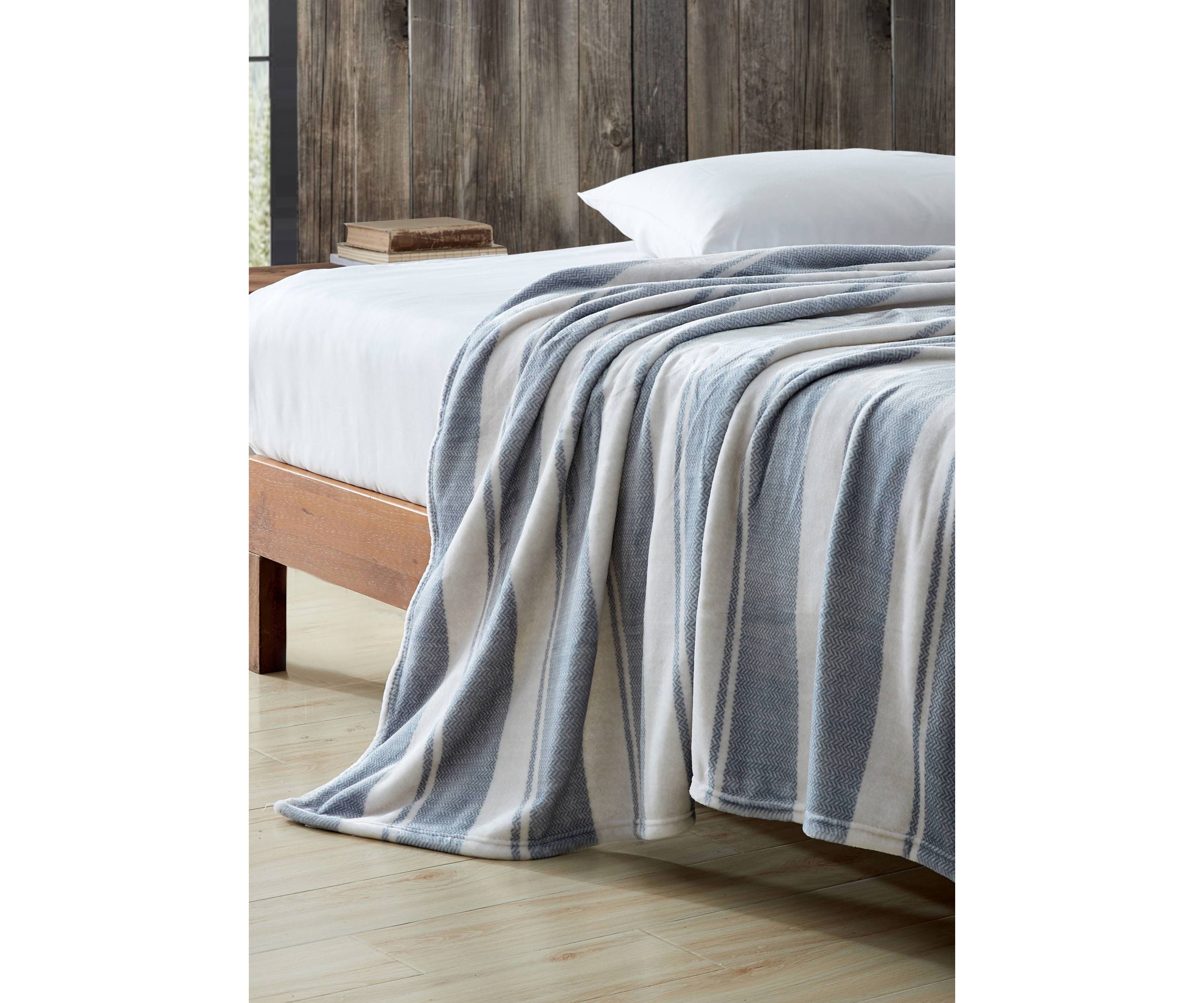 Stones Throw Stripe Gray Plush Blanket