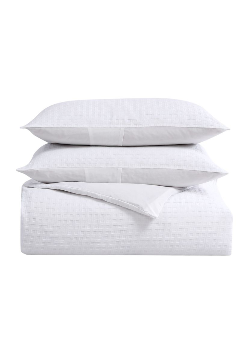 Basketweave Solid 3-Piece Cotton Duvet Cover Set
