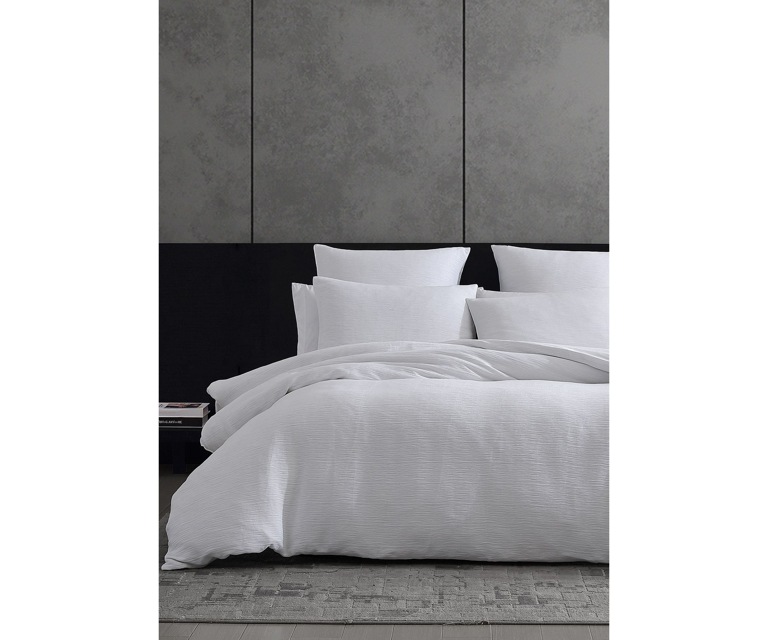 Solid Textured Pleats 3-Piece Cotton Duvet Cover Set
