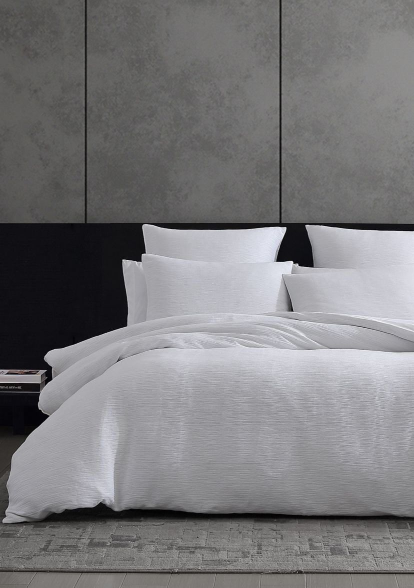 Solid Textured Pleats 3-Piece Cotton Duvet Cover Set