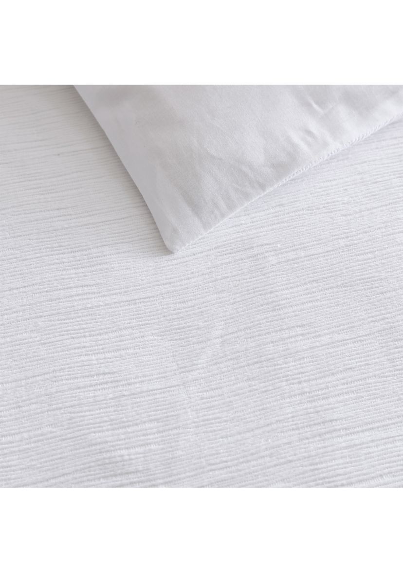Solid Textured Pleats 3-Piece Cotton Duvet Cover Set